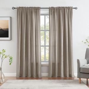 Melodieux Taupe Velvety Semi Sheer Curtains 96 Inch Length for Bedroom, Living Room Natural Cotton Texture Rod Pocket Window Sheer Drapes, 52 by 96 Inch (2 Panels)