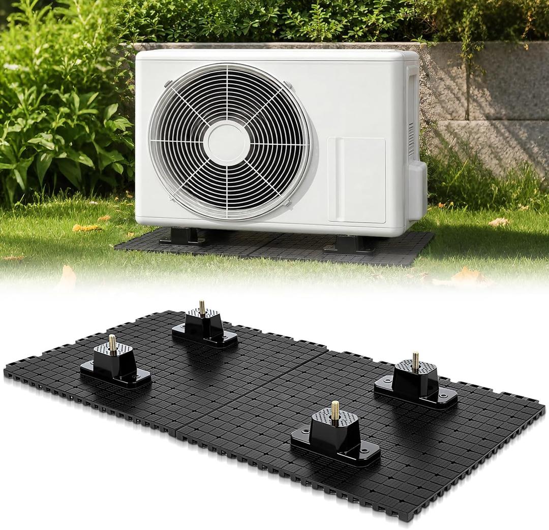 6 Pcs 2 in 1 Anti Mini Split Pad Condenser Pad with 4 Pcs Stand Vibration 36" x 24" Ac with 1.57" h Stand Moisture-Proof Plastic for Ac Heat Pump System Condenser Units Heat Pump