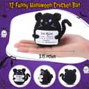 Pinkunn 12 Pcs Positive Cats Crocheted Gift Bulk Small Black Kitty with Inspirational Cards for Women Coworkers Birthday Valentines Holiday Party Favor Home Office Table Decor