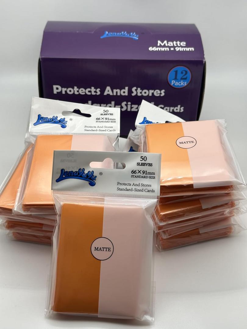 1 Box of 600 Counts -12packs Orange Color Double Matte Standard Card Sleeves Toploaders for Trading Cards, Collectable Gaming Cards, MTG Cards, L5R, TCG, Baseball, Rugby, Football Card
