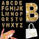 Yinder Glitter Resin Rhinestone Alphabet Letter Stickers Crystal Rhinestone Iron on Letter Self Adhesive A-Z Glitter Stickers for Art Clothing DIY Works(Gold, 26 Pieces)