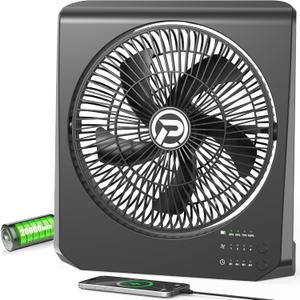 10Inch Portable Small Box Fan, 20000mAh Rechargeable Battery Operated, Max 55Hrs Cooling, 4 Speeds, 270 Pivoting, Cordless Square Table Fan with Timer for Window Bedroom Kitchen Office Power Outage (Black)