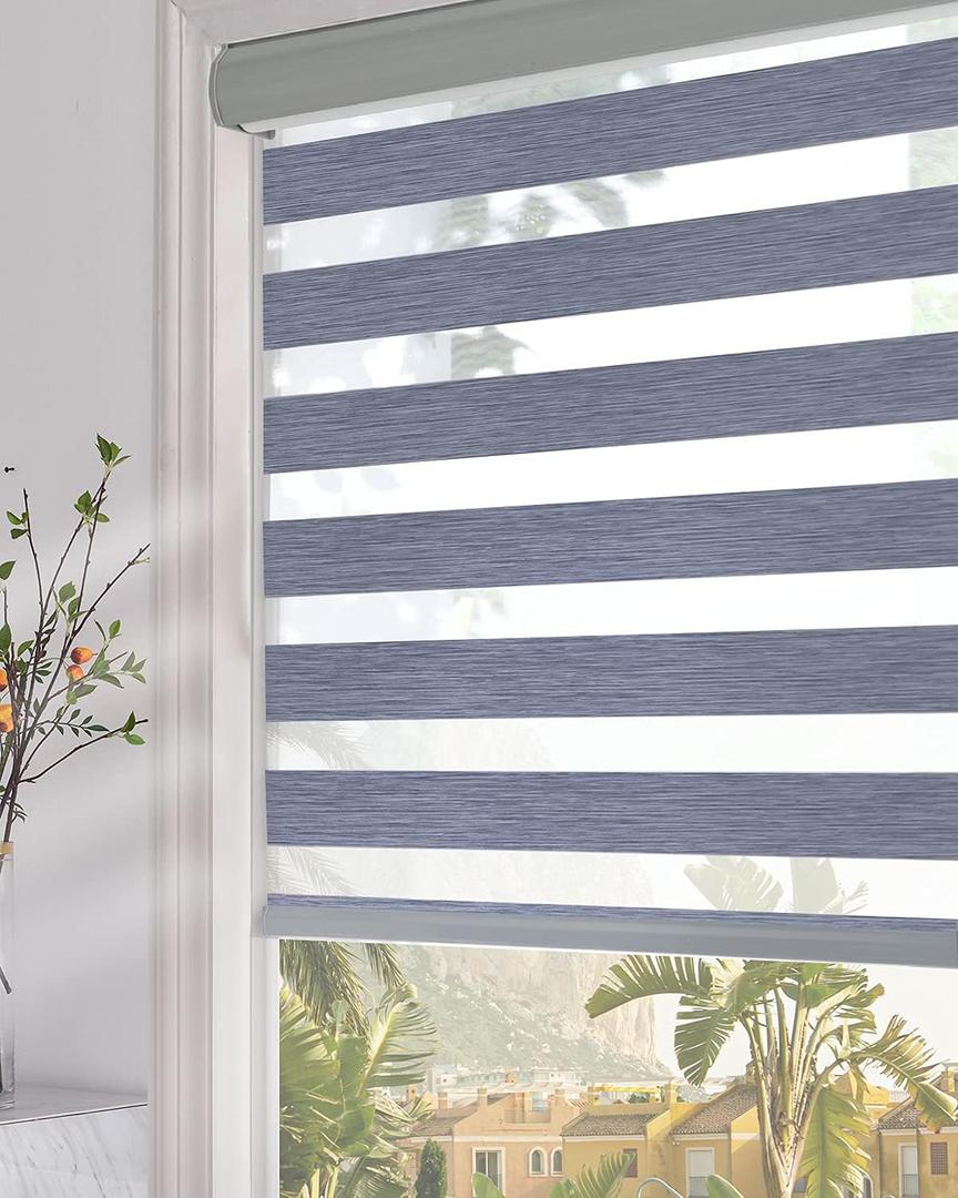 Persilux Zebra Blinds Dual Layer Roller Sheer Shades (58" W X 64" H, Dark Grey) Light Filtering Privacy Light Control for Day and Night Blackout Window Shades for Home and Office Easy to Install