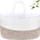 ABenkle X-Large Diaper Caddy Organizer, Boho Rustic Cotton Rope Nursery Baby Basket, Changing Table Organizer for Baby Diaper Storage and Baby Shower (White Mixed Brown)