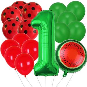 Watermelon Balloons Foil Number 1 Balloon Fruit Watermelon Foil Balloon Green Red Latex Balloons for Watermelon Birthday Decorations Fruit Ballons Arch Kits Party Summer Balloon Sets