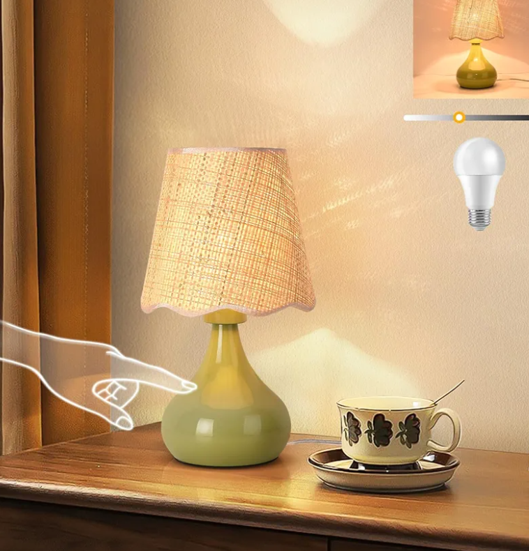 Green Small Touch Control Table Lamp for Bedroom,Green Bedside Lamps for Nightstand,Cute Mini Small Table Lamps for Small Spaces with Scalloped Shade for Kitchen Counter,Bookshelf,Living Room