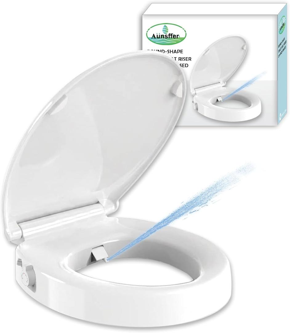 Bidet Toilet Seat Riser Round, Height 2.91inch, 3 Mode Wash No Electric | Soft Close, One-Bottone Quick Release, Safe Anti-Slip Rubber Pad Adjustable, Urine Splash Guard, Top/Bottom Fixing Compatible