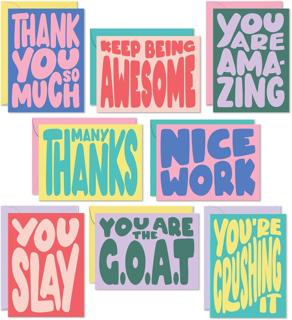 Sweetzer & Orange S&O Set of 24 Cute Appreciation Cards with Envelopes - 8 Teacher Appreciation Card Designs - Thank You Cards for Coworkers, Employee, Teachers, Recognition & Gratitude, 4.25x5.75