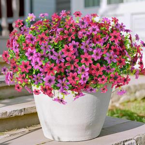 Artificial Flowers for Outdoors, 12 Bundles Multicolor Faux Silk Flower Spring Summer Decoration, Artificial Plants Fake Outdoor Flowers UV Resistant No Fade for Home Planter Porch Patio Yard Decor (Light Purple Red)