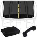 Top Ring Trampoline Enclosure Net Replacement-for 8 Curved Poles Top Ring System, Round Safety Net Only, Trampoline Accessories with Protection Buckles Adjustable Straps Zipper (14FT Frame)