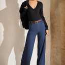 AFITNE Women's Wide Leg Jeans High Waist Pull On Jeans Trendy Loose Denim Pants with Stretchy Denim Like Material (Blue, XS)