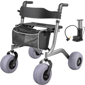 Beach Wheelchair with Balloon Tires, Lightweight Aluminum Folding Wheelchair for Soft Sand, Portable Beach Chair with Wheels for Outdoor (Large Size)