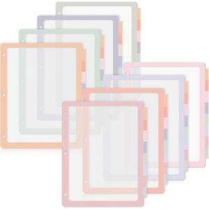 8 Sets 8 Tab Binder Dividers for 3 Ring 8.5 x 11 Inch Plastic Binder Dividers with Tabs Multicolor Letter Size Page Organizer 3 Hole Punch Clear File Organizer for School