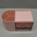 Meiikun Desk Organizer with Drawer, Pen Organizer for Desk, Small Pencil Holder, Desk Organizers and Accessories for Office Home Storage (2 Drawers+4 Compartments, Pink)