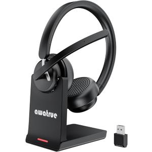 Wireless Headset with Mic for Work, Bluetooth 5.3 Headset with AI Noise Cancelling Microphone & Call Reminder, Wireless Headphone with Voice Assistant for PC/Computer/Remote Work/Call Center/Zoom (Black)