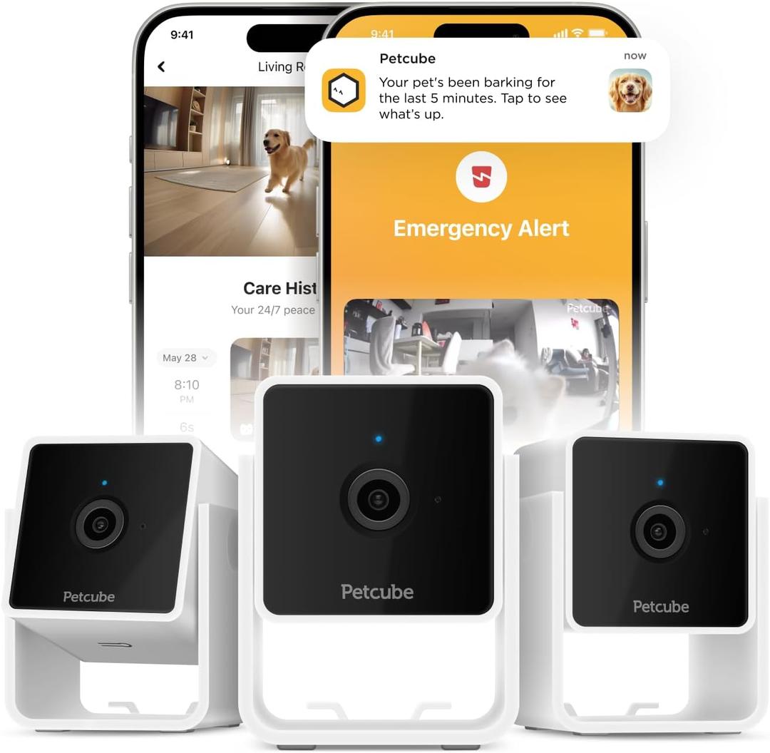 Petcube Cam Pack of 3 Indoor Home Security Cameras with 1080p HD Video, 2-Way Audio, Motion Detection, and Phone App, Night Vision Wi-Fi Camera for Apartment Security, Video Baby Monitor, Pet Camera