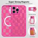 AIGOMARA Magnetic for iPhone 16 Pro Max Case, Compatible with Magsafe Cute Hot Pink Checkered Pattern Screen Protector Camera Protection Matte Translucent Checkerboard Phone Case for Women Girls