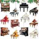 Pinkunn 36 Pieces Christmas Ornaments Grand Piano Black Decoration Musical Music Instrument Ornament Brown Upright Piano Hanging Decorations for Christmas Tree (Watercolor Style)