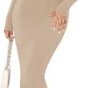 REORIA Womens Basic Sexy Square Neck Long Sleeve Soft Lounge Long Dress Fall Casual Ribbed Bodycon Maxi Dresses (Small, Khaki)