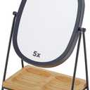 JOYOEIKON Tabletop 5x/ 1x Magnifying Makeup Mirror with Squared Bamboo Tray Small Desk Mirror 360° Rotation Vanity Mirror with Stand Desktop Cosmetic Mirror