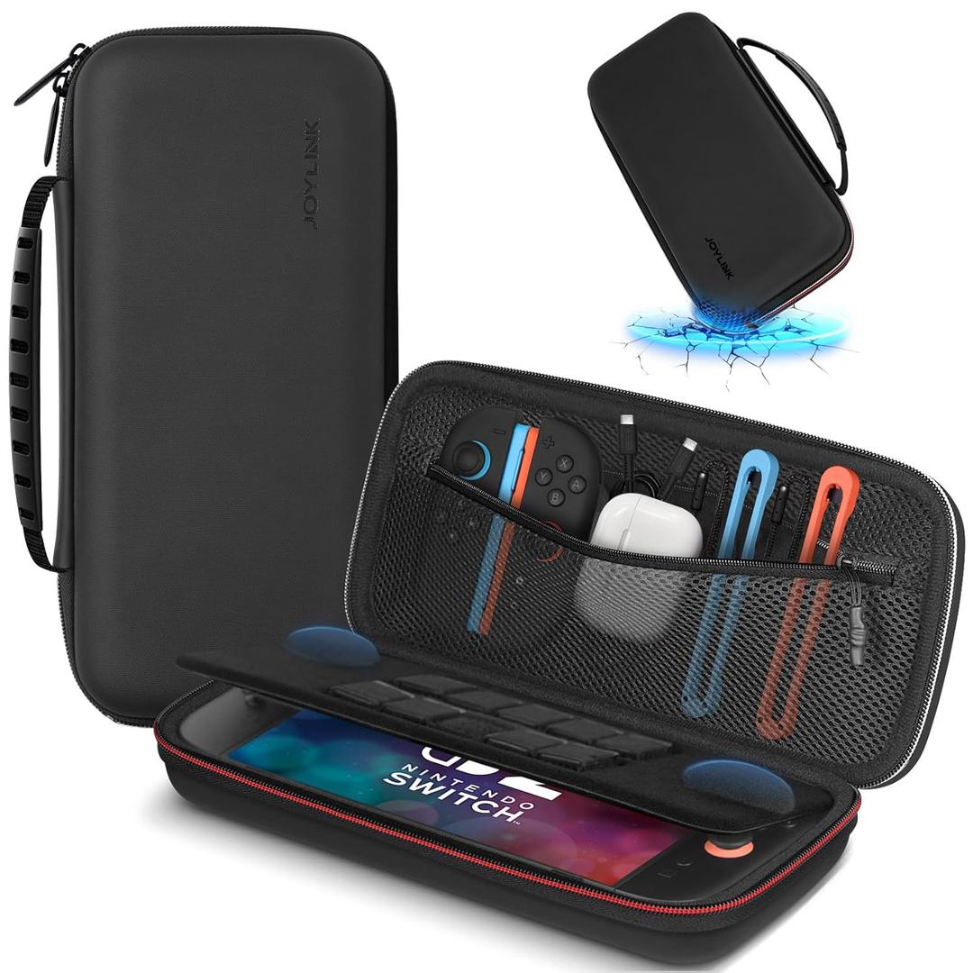 JOYLINK Carrying Case for Nintendo Switch 2, Protective Hard Shell Portable Travel Case for Switch 2(Dual EVA), with Joystick Protection, Game Cards Slots & Zipper Mesh Pocket for Console Accessories (Black)