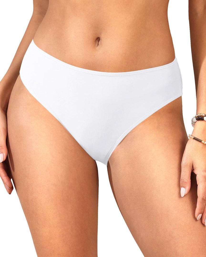 Zmart Women Full Coverage Bikini Bottoms - Mid Rise Bathing Suit Swim Bottom Swimsuit Swimwear (Small, White)