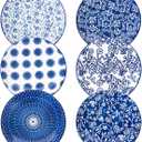 Ceramic Salad Plates Set - 8.5 Inch Small Round Dessert Dishes for Kitchen Dinner Pasta Appetizer Sandwich - Scratch Resistant Porcelain Microwave Oven Dishwasher Safe - Set of 6 - Vintage Blue
