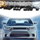 Front Bumper Grille Compatible with 2015-2023 Dodge Charger SRT/Scat Pack Upper Grille w/Led Lights 2019 SRT Style ABS Black