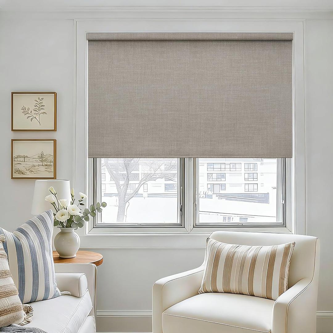 Burlywood Birch 100% Blackout Roller Shades for Window Room Darkening Thermal Insulated UV Protection Cordless Free-Stop Window Blinds for Bedroom Home Office Door Protect Privacy 46" W x 72" H