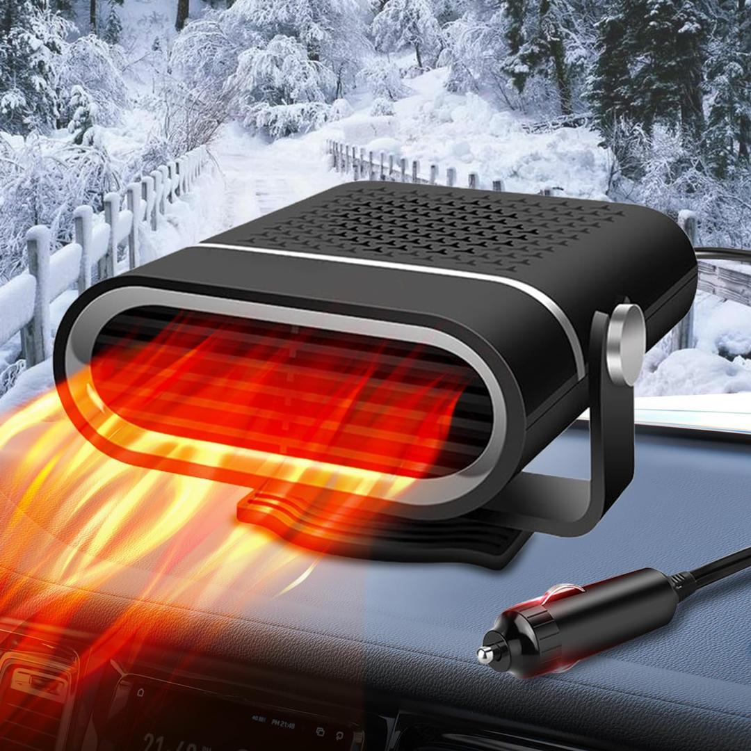 Car Heater - Portable Heaters for Vehicle, 12V 200W Plug in Cigarette Lighter Heaters, Windshield Defroster Window Demister, Auto Defogger With 360°Heating and Cooling for All 12 Volt Vehicles