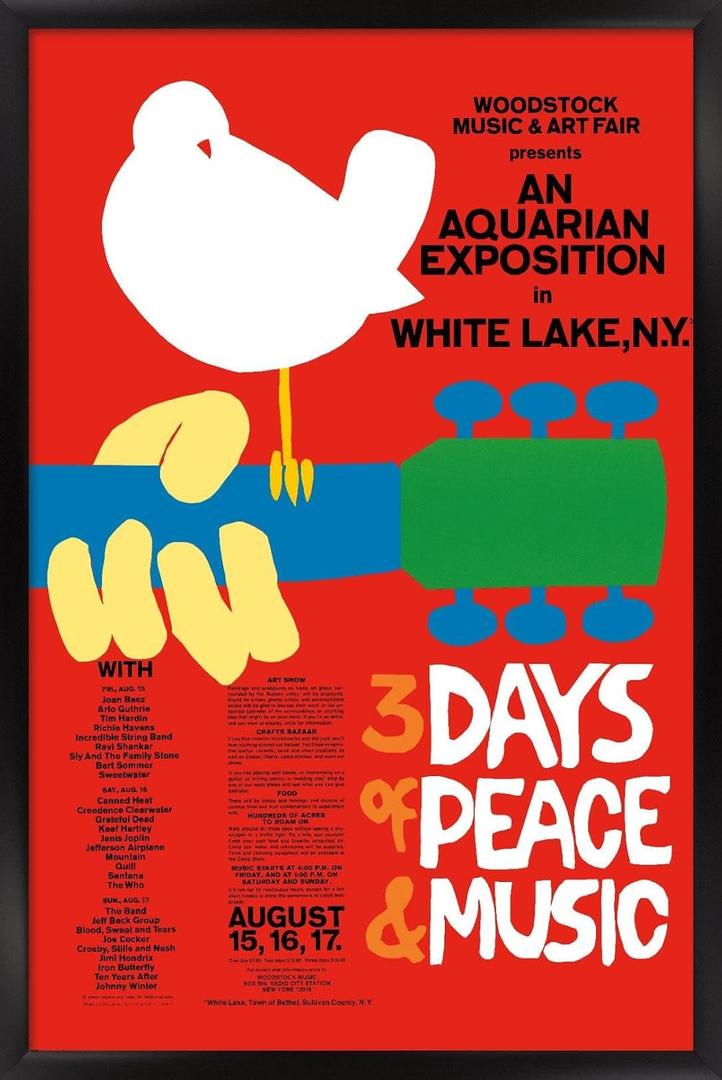 24X36 Woodstock - Original Wall Poster, 36L" x 24W", Black Framed Version