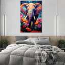 LYUNSHUO Elephant Canvas Wall Art Colorful Animal with Flowers Pictures Print Africa Wildlife Painting Modern Artwork for Home Wall Decor Ready To Hang(Elephant-11,16.00"x24.00")