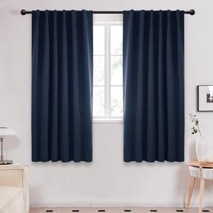 Deconovo Blackout Curtains, Thermal Insulated, W52 x L63 2 Panels, Back Tab, Machine Washable, Room-Darkening Drapes for Bedroom/Living Room Navy Blue