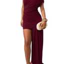 Kwunbwa Women's Sleeveless Ruched Maxi Dress Sexy Irregular Bodycon Casual Elegant Club Party Cocktail Long Dresses Wine XL