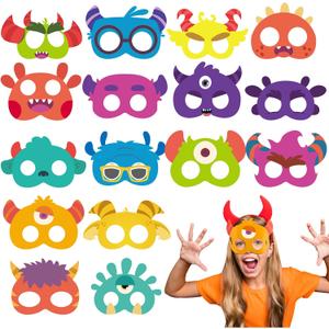 Marsui 32 Pcs Unicorn Monster Safari Animal Face Masks for Kids Cartoon Masks for Animal Birthday Party Decorations