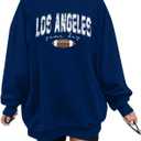 Football Sweatshirt Women Los Angeles Graphic Shirts Oversized Print Sweatshirts Loose Casual Tops (Blue, M)