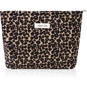 Wudygirl Leopard Makeup Bag Cosmetic Bag for Women and Girls Large Capacity Toiletry Bag Makeup Pouch Canvas Aesthetic Travel Makeup Bag Zipper Pouch (Leopard Print)