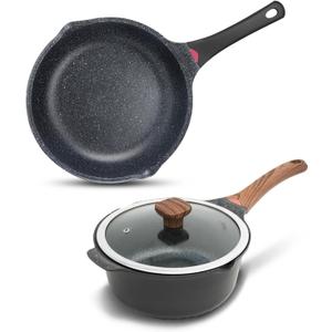 Vinchef Nonstick Sauce Pan & Skillet with Lids, 4QT Sauce Pot & 12.5 IN Deep Fry Pan, Dishwasher Safe,Induction Compatible, Scratch/Stain Resistant, PFAS-Free, Black