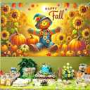 Happy Fall Backdrop Banner Autumn Thanksgiving Party Decorations Banner 71x43 Inchs Autumn Maple Leaves Pumpkins Backdrop Fall Scarecrow Sunflower Outdoor Indoor Decor