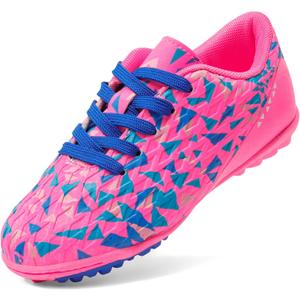 DREAM PAIRS Boys Girls Turf Indoor Soccer Shoes Lace Up Cleats for Little/Big Kid (Pink), Size 10