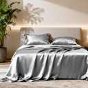 Love's cabin Twin Satin Sheet Sets - 3 Piece Dark Grey Silky Bed Sheets with Deep Pockets, Luxury Silk Feel Satin Twin Size Sheet Set Bedding Set (1 Flat Sheet,1 Fitted Sheet,1 Pillow case)