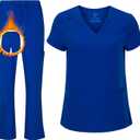 Women's Cool Stretch V-Neck Top and Cargo Pant Scrub Set with Regular and Petite Sizes (X-Large, True Royal Blue)