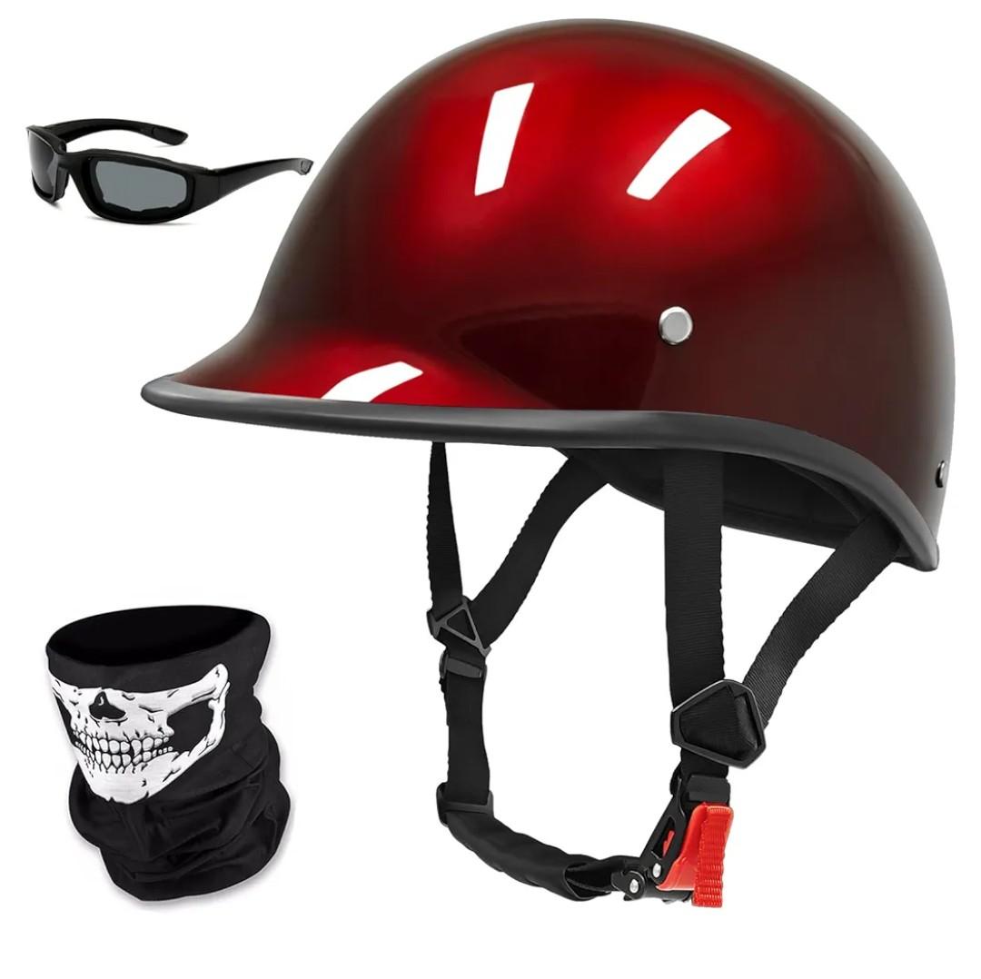 Motorcycle Half Helmet,DOT Approved Vintage Shell Open Face Unisex-Adult Helmet for Motorcycle Scooter Moped Street Cruiser