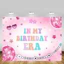 MEHOFOND Girls Birthday Party in My Birthday Era Backdrop Pink Glitter Disco Bachelorette Decorations Birthday Banner Photo Booth Props 7x5ft