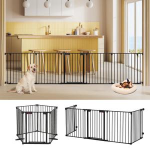 AGESISI Freestanding Dog Gates with Door Walk Through, Extra Wide Doggy Door 150" W x 29" H Pet Gate Safty 6 Panels Dog Fence for Stairs, Doorways