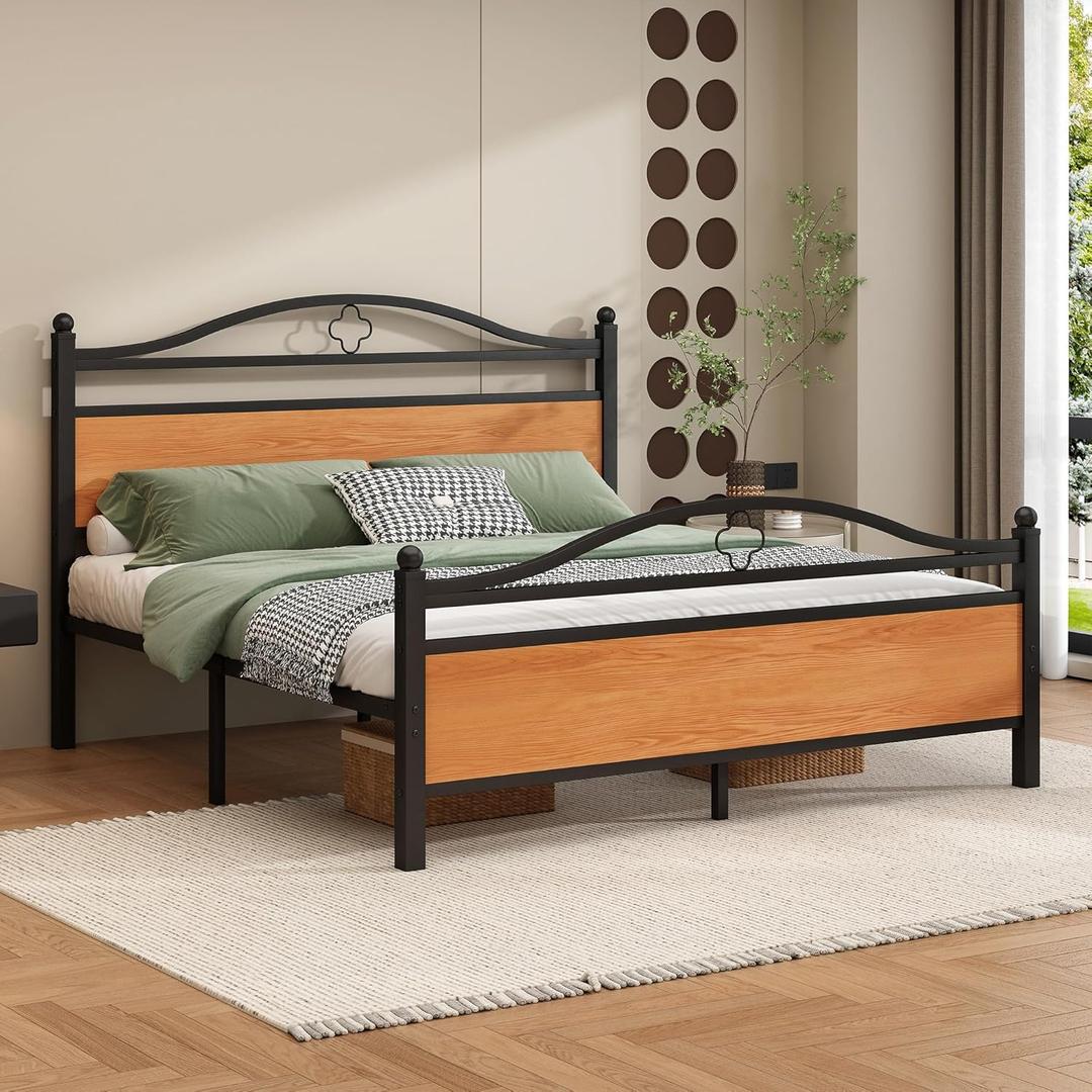 Queen Bed Frame with Headboard,Heavy Duty Steel Slats Support Mattress Foundation-Under Bed Storage, No Box Spring Needed, Noise Free，Black