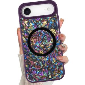 Magnetic for iPhone Air Case Abalone Shell, Elegant Purple | Cute Sparkle Mother of Pearl Design, Compatible with MagSafe, Shockproof Protective Phone Cover
