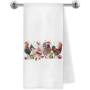 Trenstise Christmas Funny Chicken Kitchen Towels, Chicken Lover Lady Mom Gifts, Winter Holiday Xmas Farm Rooster Hen Decorative Dish Tea Hand Towels for Kitchen Bathroom, 16x24 Inch sizhiji 2 Pack