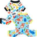 2PCS Dog Pajamas for Small Sized Doggie Pjs Clothes Puppy Onesies Outfits Pet Jammies Boy Girl Male Female Apparel Lightweight Stretch Paw Bone Print S