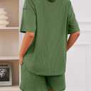 Dokotoo Women's 2 Piece Loungewear Sets Casual Short Sleeve Womens Tops Drawstring Shorts Pants Waffle Knit Sets (Medium, Fern Green)